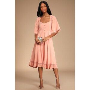 Lulus My Darling Love Peach Three-quarter Sleeve Handkerchief Dress Pink